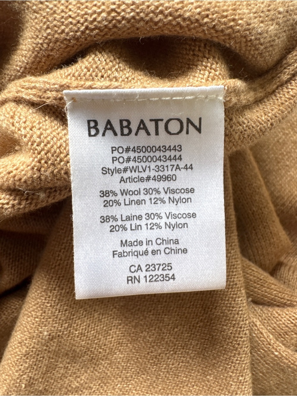 Aritizia Babaton Linen Baylor Sweater Long Sleeve Wool Blend Tan Sz M - Picture 5 of 16